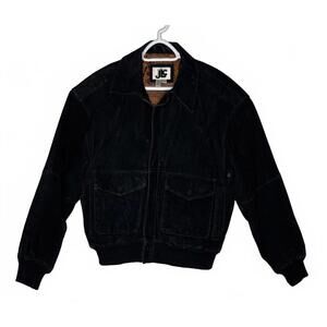 Vintage 90s JLC Men’s Black Suede Leather A-1 Style Bomber Jacket